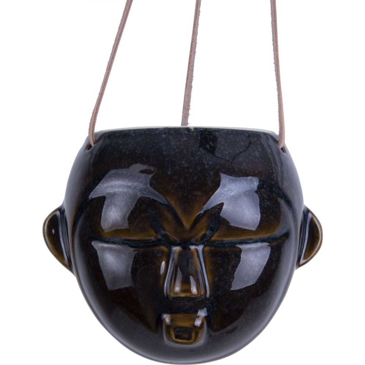 Present Time Mask Round Hanging Plant Pot - Dark Brown